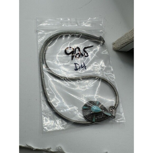 Vintage Sterling Chain Italy & Turquoise Silver Pendant Southwest Western - Picture 8 of 8